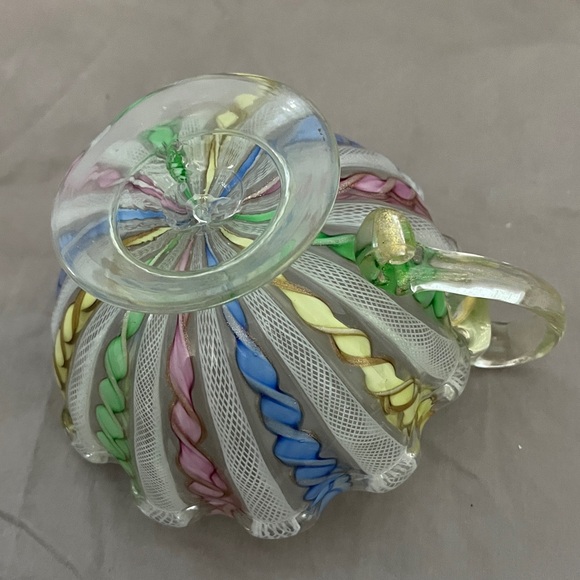 Vintage Murano Glass Latticino Cup Italy Studio Art Glass - Picture 6 of 9